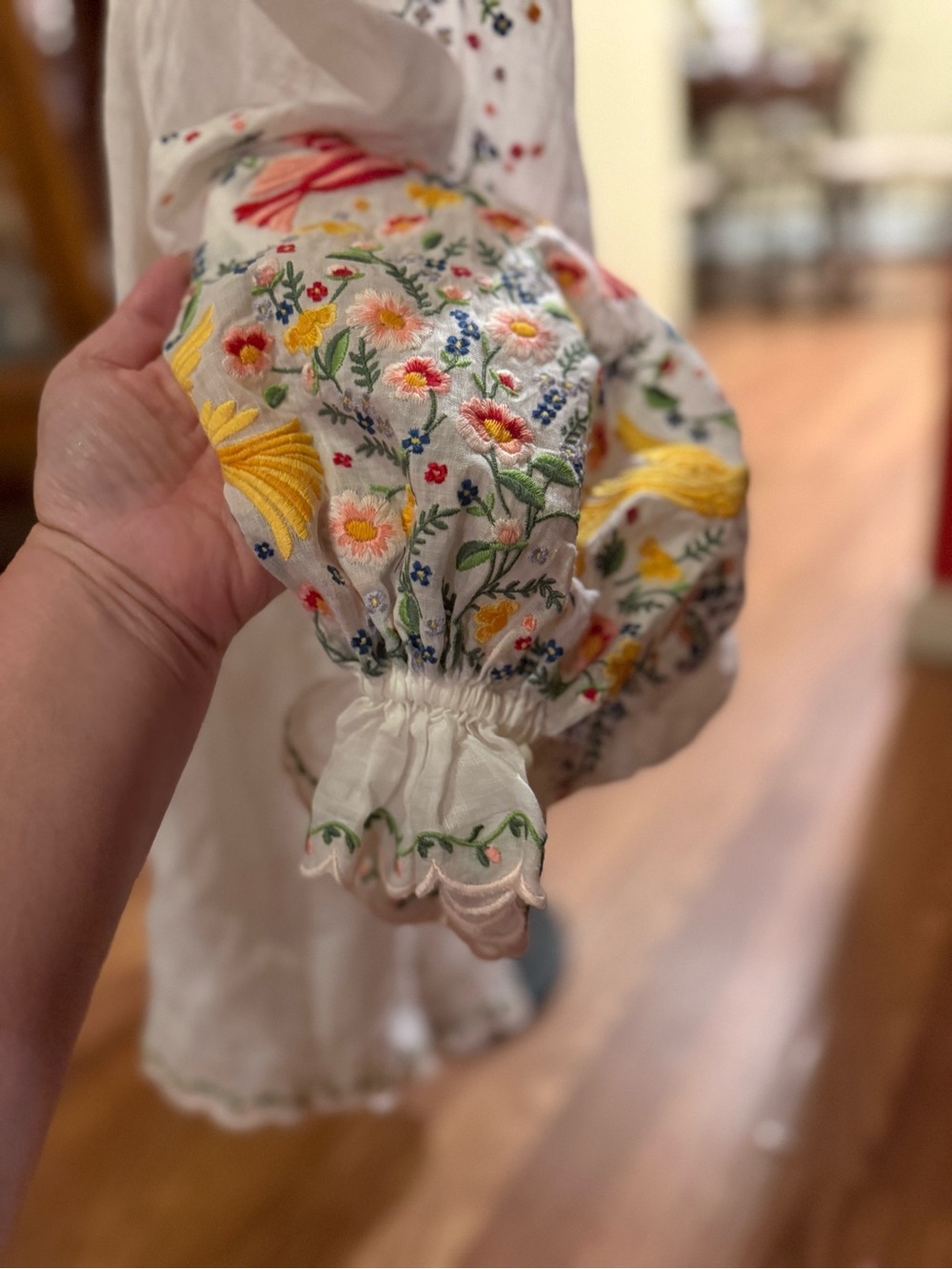Zimmermann White Embroidered Peasant Blouse with Floral & Bird Motif W/tassels - Picture 6 of 10